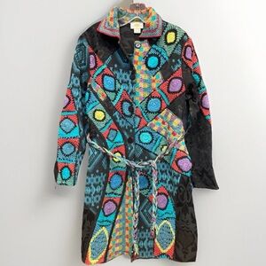 Sandy Starkman Multicolor Bohemian Aztec Crochet Jacket/Coat Womens Medium #5396